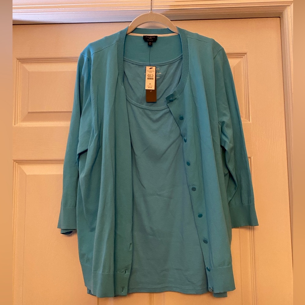 Talbots Aqua Cardigan and Tank Set